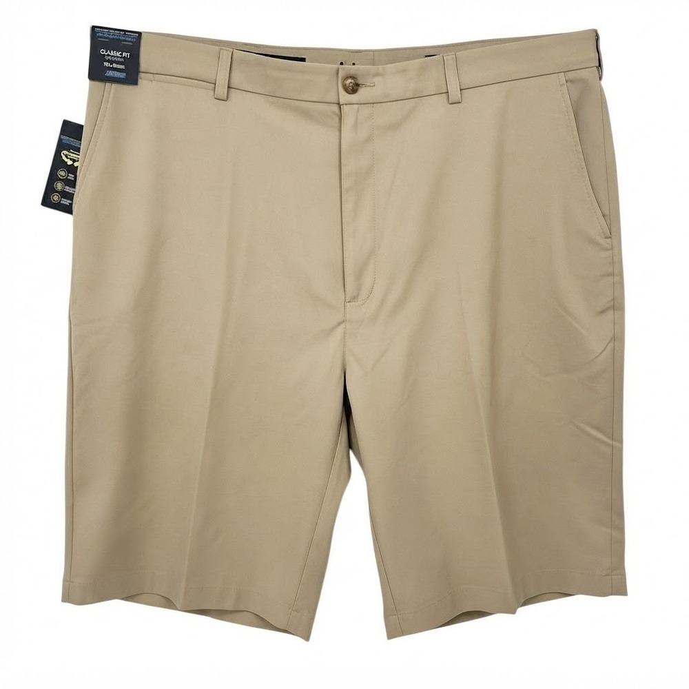 Roundtree & Yorke Performance Shorts Mens 46 Beige Classic Fit Flat Front Khaki